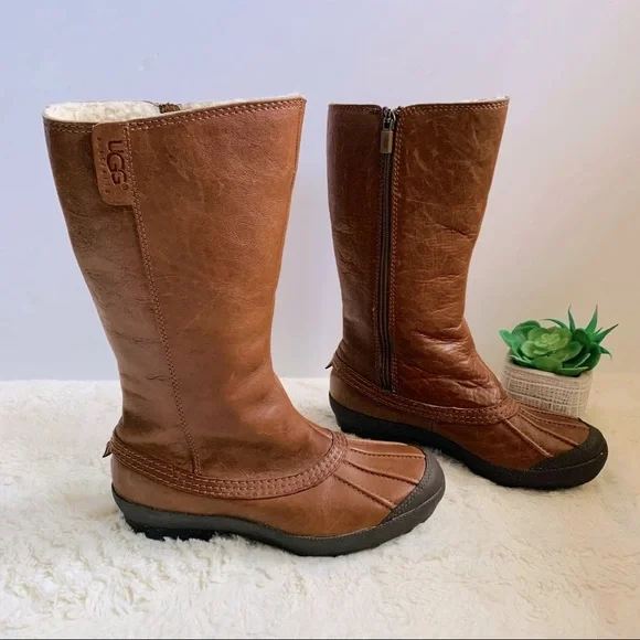 Ugg Belfair brown leather duck toe waterproof shearling boots - Picture 6 of 14